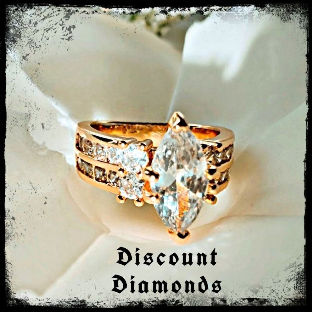 Clear White Diamond Cocktail Ring on 18K Bright Yellow Gold over 925 Silver